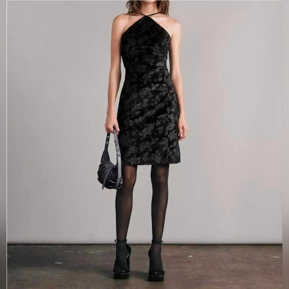NWT Rag & Bone Retro Floral fara velvet black Halter  Slit dress Size 6